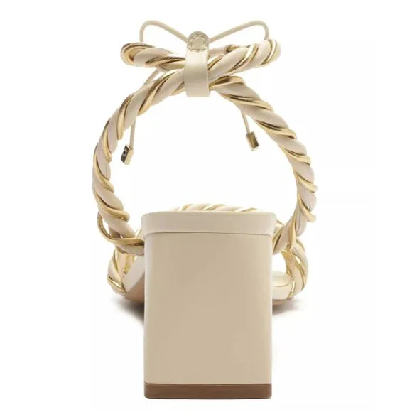 89$ Arezzo Sawyer Square Toe Mid Block Heel Sandals Women's Size 9 US Ivory - Picture 2 of 3